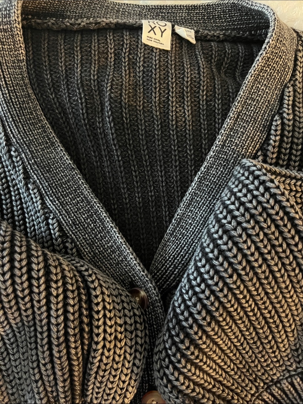 ROXY Women’s Charcoal Gray Chunky Knit Cardigan Sweater